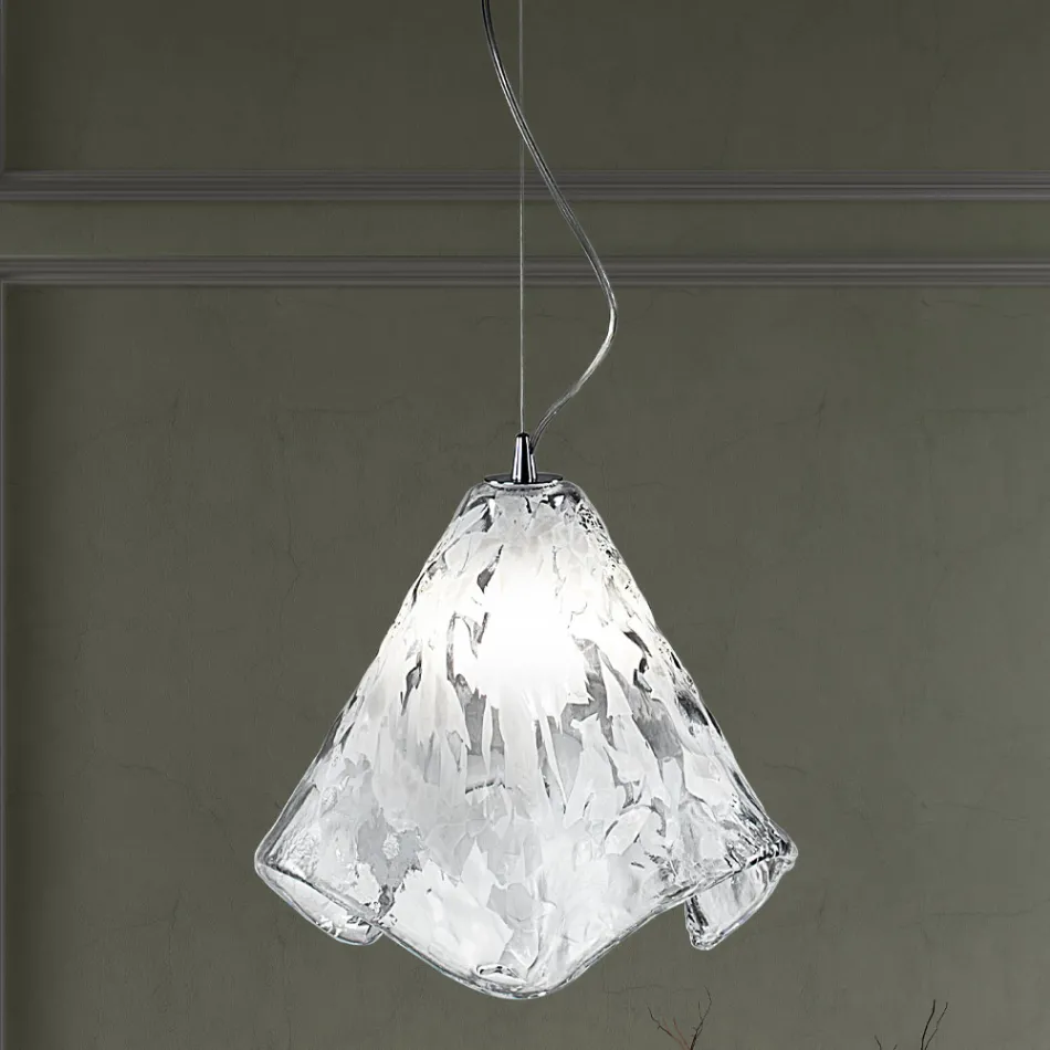 Handcrafted Suspended Lamp in Blown Venetian Glass 35 46 cm - Mary Viadurini
