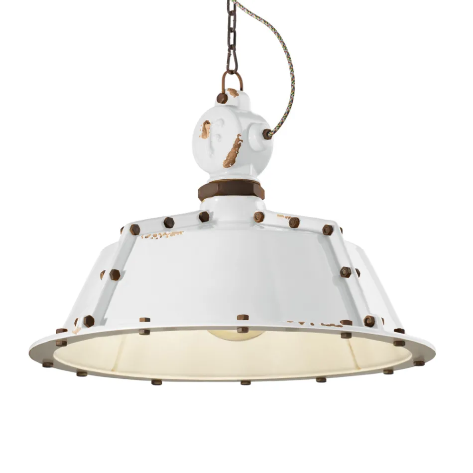Industrial Artisan Hanging Lamp in Iron and Ceramic - Industrial Viadurini