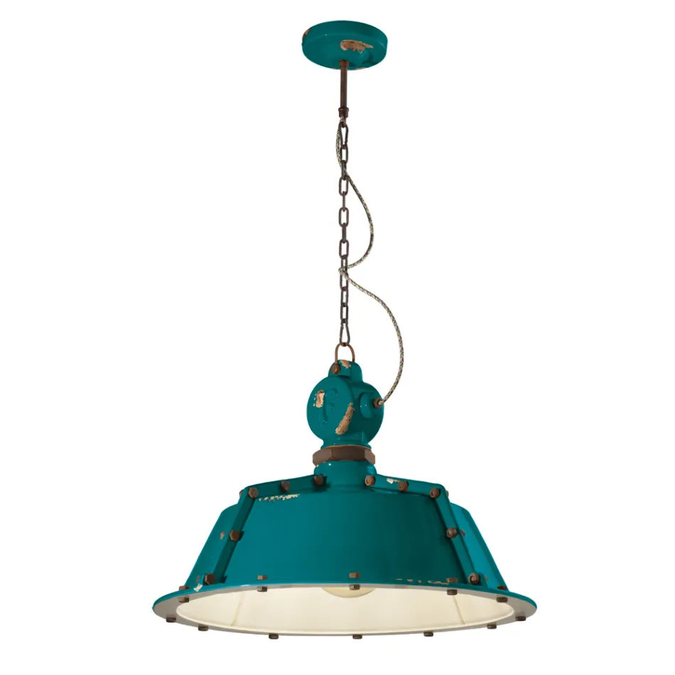 Industrial Artisan Hanging Lamp in Iron and Ceramic - Industrial Viadurini