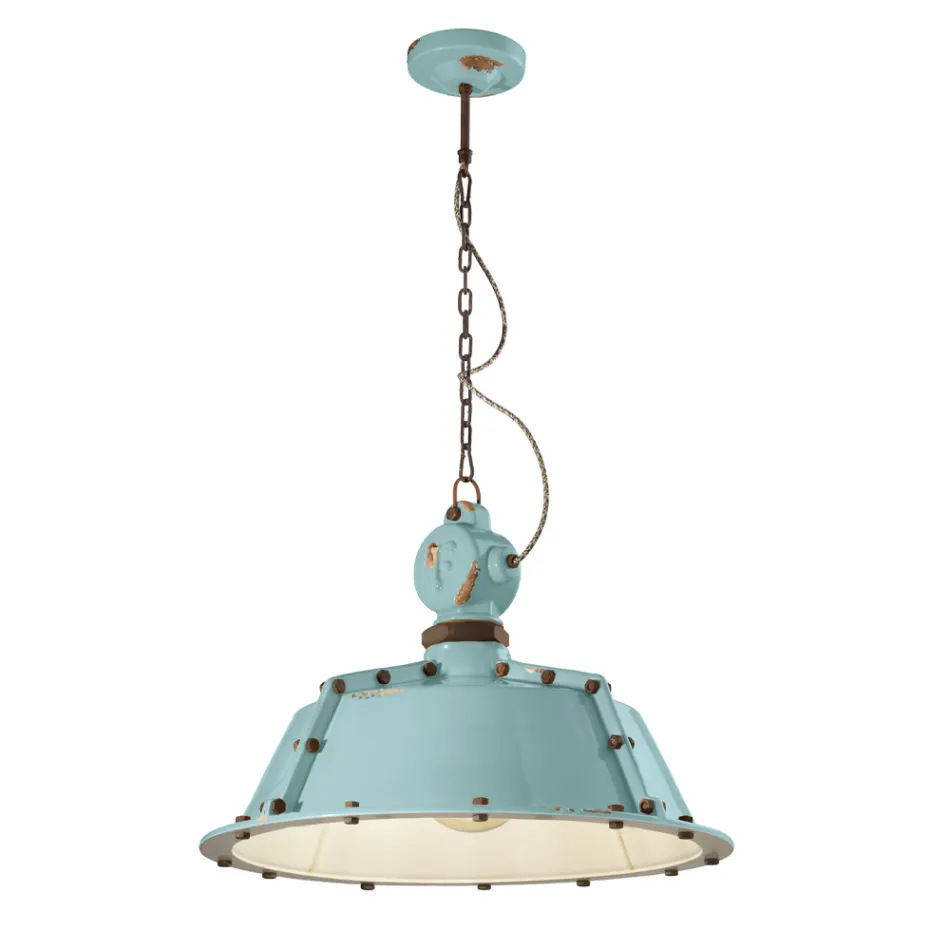 Industrial Artisan Hanging Lamp in Iron and Ceramic - Industrial Viadurini