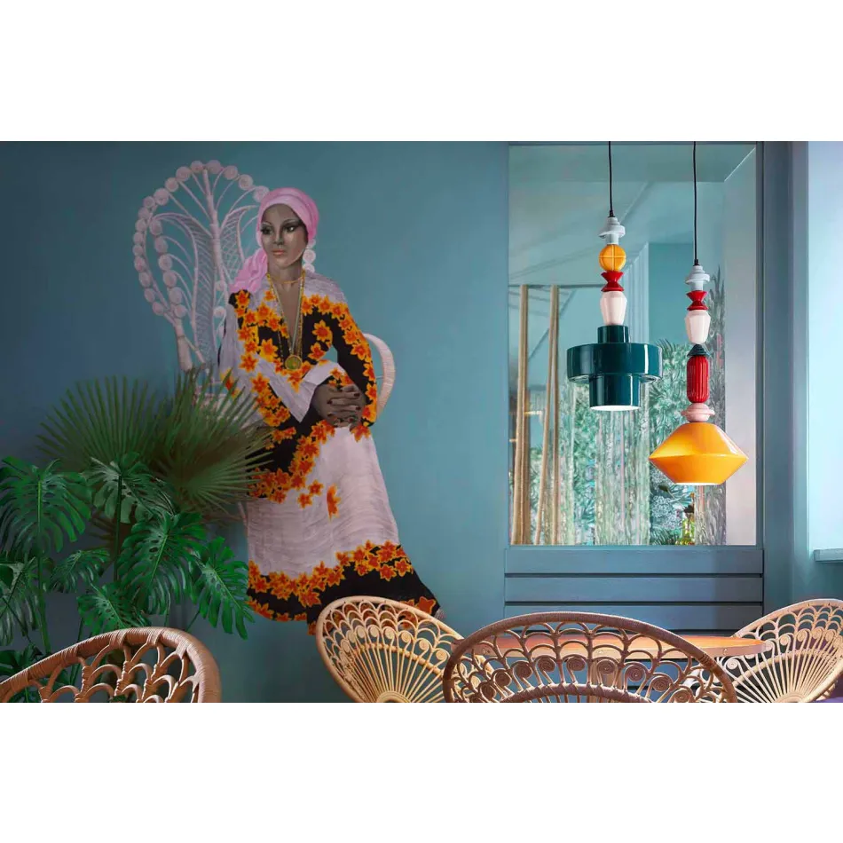 Yellow or Green Retro Ceramic Hanging Lamp Made in Italy - Ferroluce Lariat Viadurini