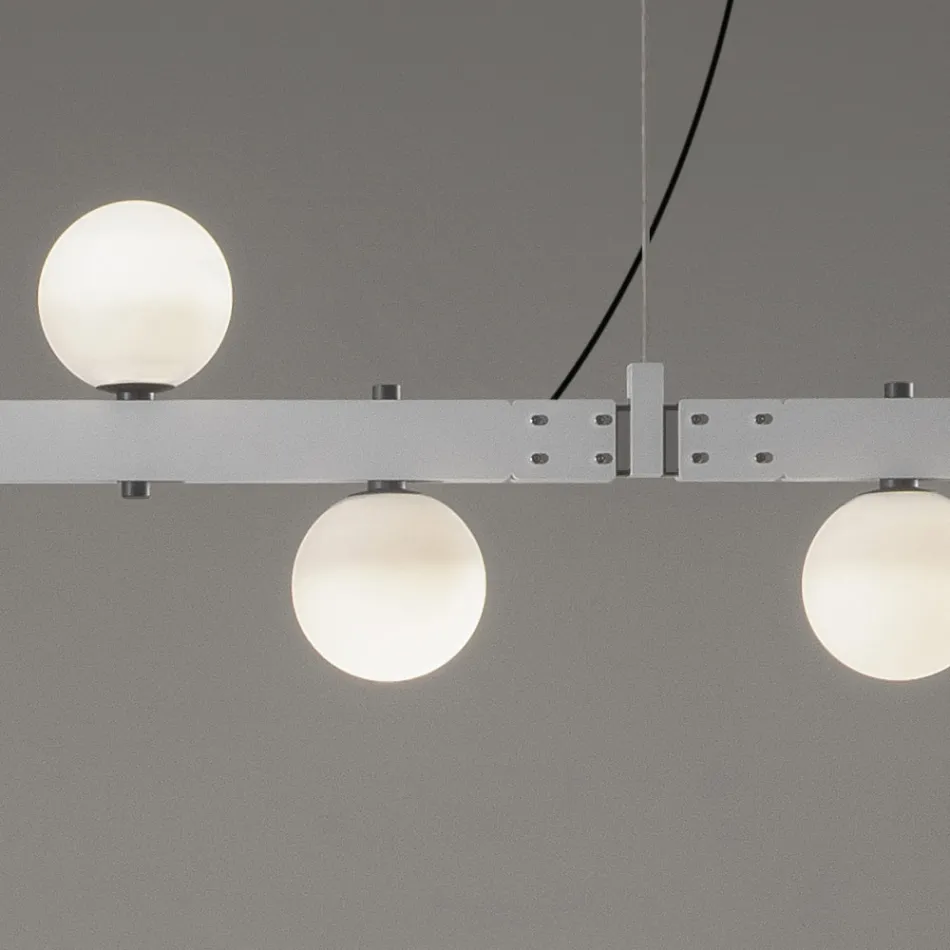 Suspended Lamp Design White Aluminum with Glass Spheres and Spotlights - Exodus Viadurini