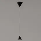 Design Suspended Lamp in White Plaster and Black Aluminum 2 Cones - Tesera Viadurini