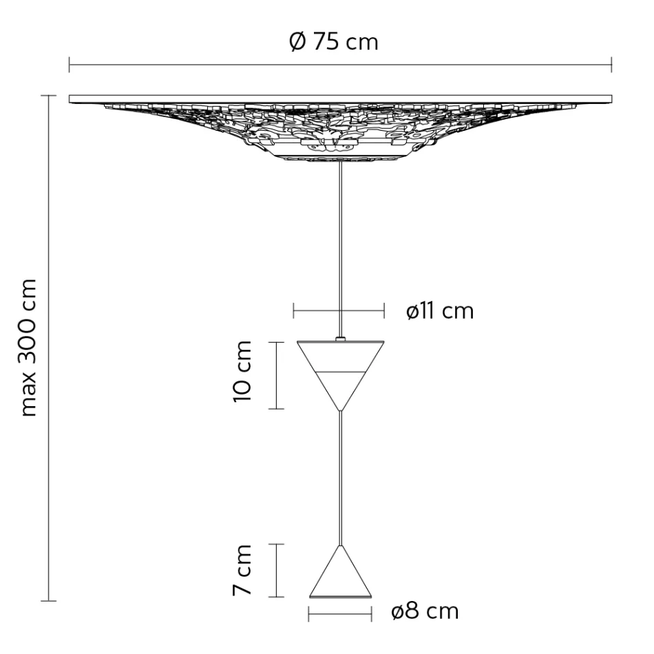 Design Suspended Lamp in White Plaster and Black Aluminum 2 Cones - Tesera Viadurini