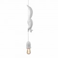 Suspended Lamp in Matt White Ceramic with Squirrel and Acorn - Squirrel