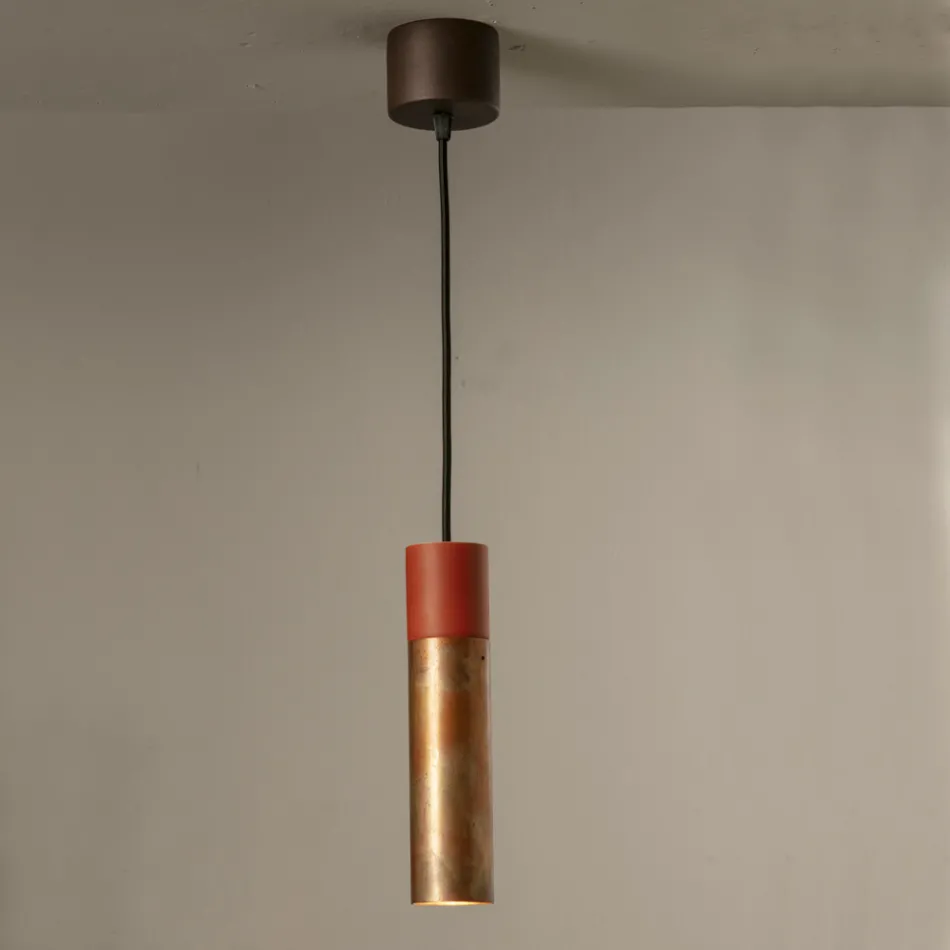 Suspended Lamp in Ceramic and Copper Handmade in Italy - Toscot Match Viadurini