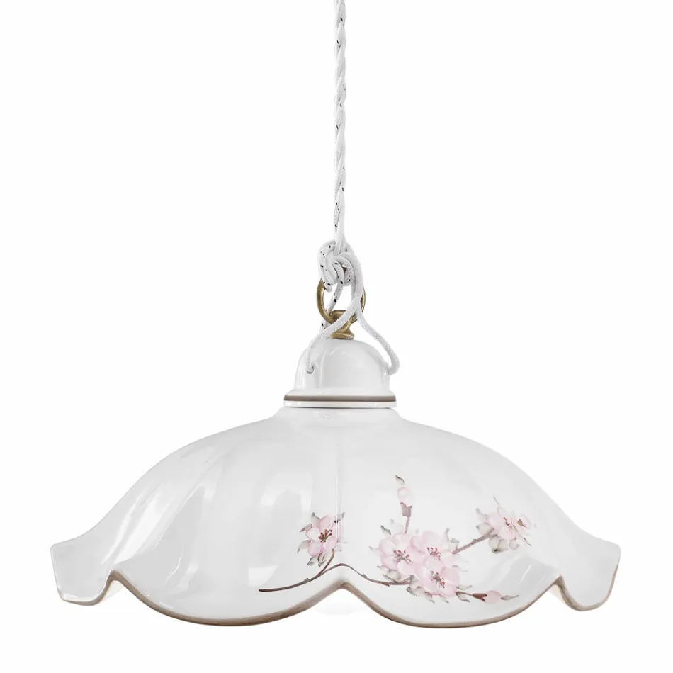 Suspended Lamp in Iron and Hand-Decorated Wavy Ceramic - Belluno Viadurini