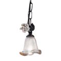 Suspended Lamp in Iron and Glass with Rose of Ceramic Decoration - Siena