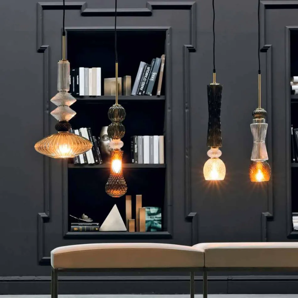 Suspended Lamp in Murano Glass with Fabric Cable Made in Italy - Missi Viadurini