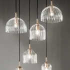 Suspended Lamp in Blown Striped Glass and Painted Metal - Giuliano Viadurini