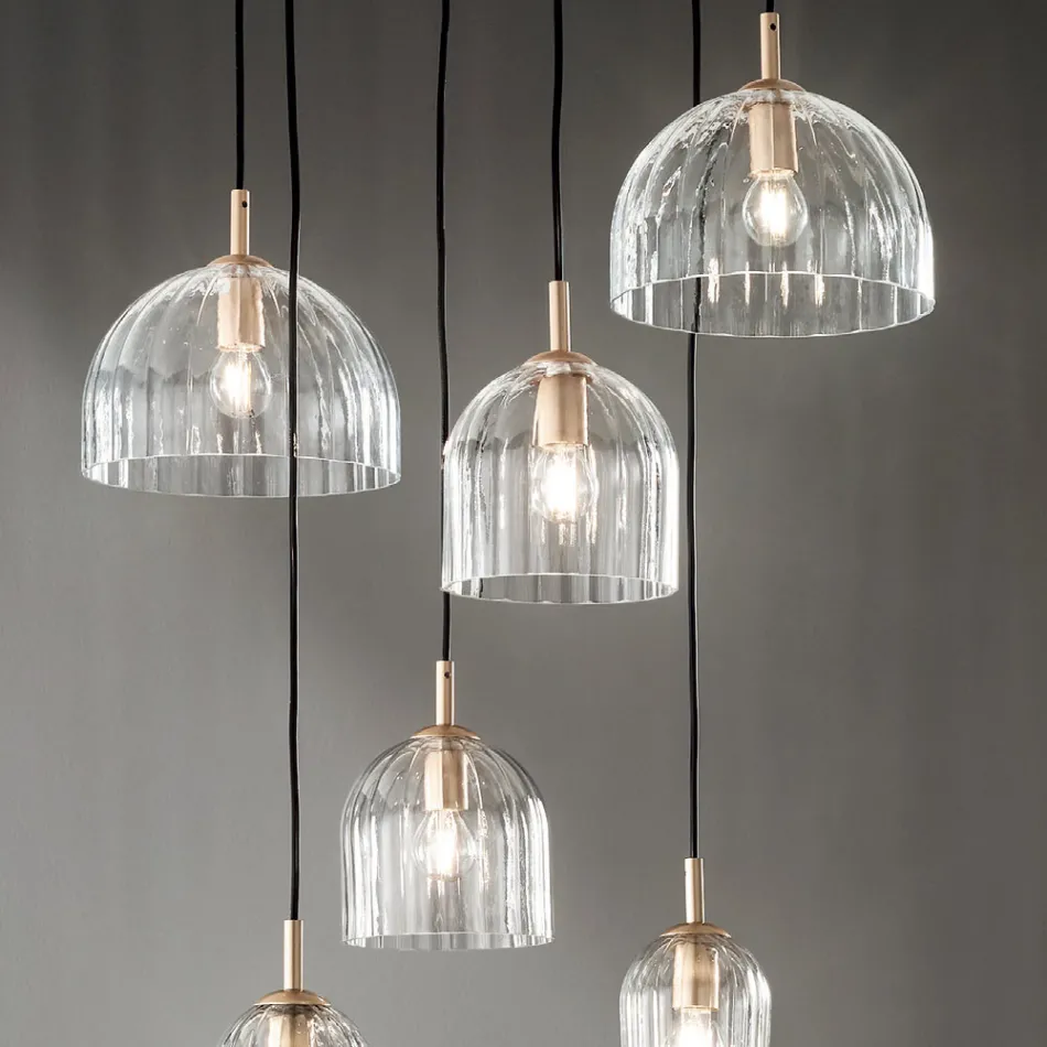 Suspended Lamp in Blown Striped Glass and Painted Metal - Giuliano Viadurini