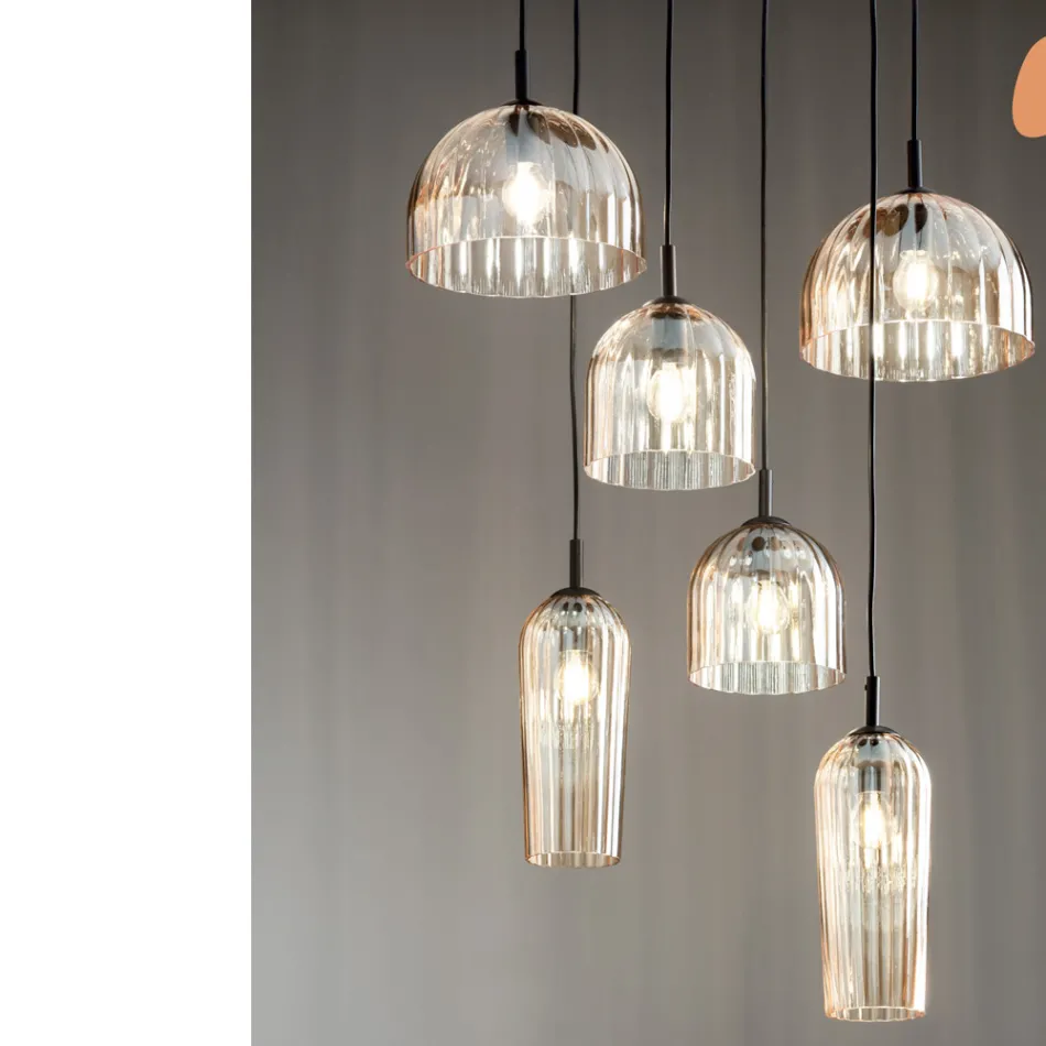 Suspended Lamp in Blown Striped Glass and Painted Metal - Giuliano Viadurini