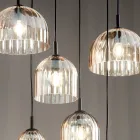 Suspended Lamp in Blown Striped Glass and Painted Metal - Giuliano Viadurini