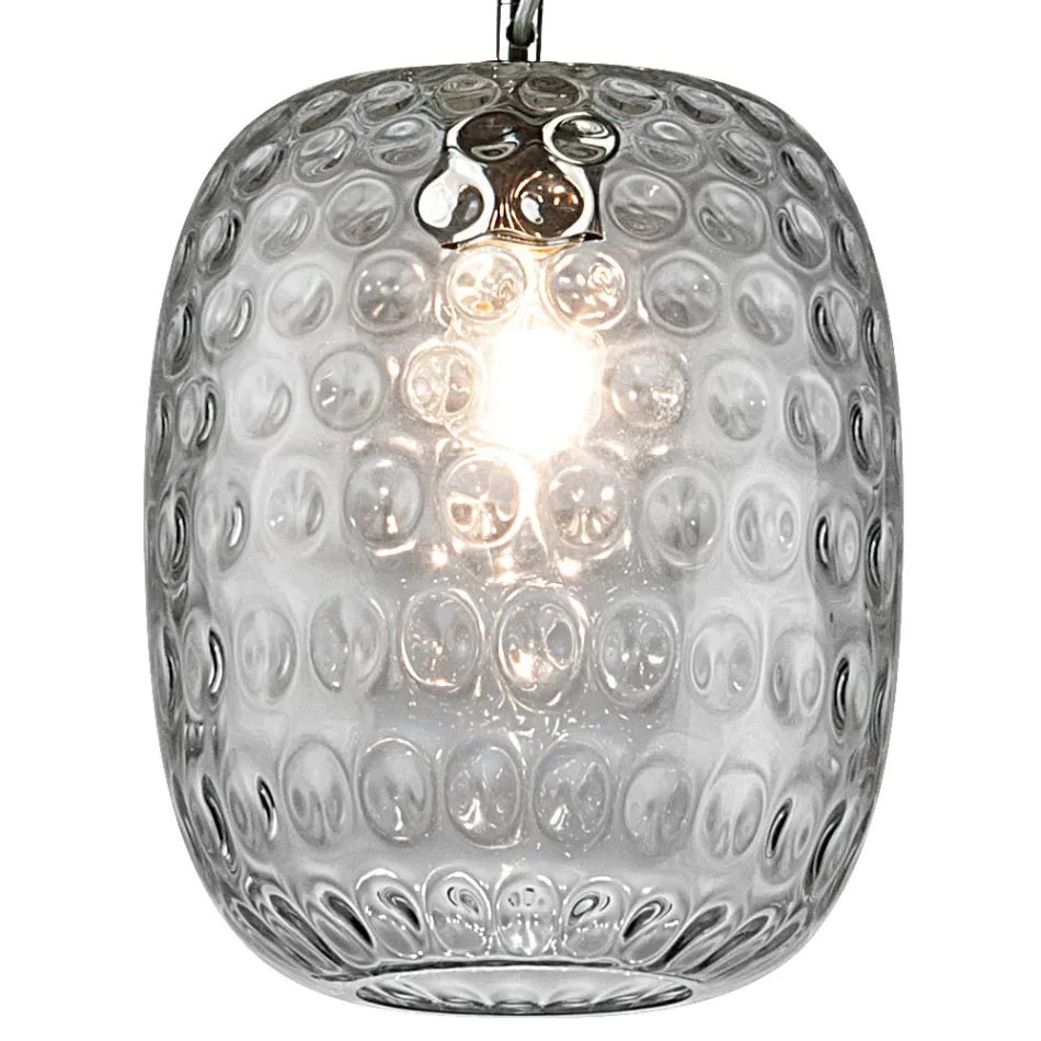 Venetian Glass and Chrome Metal Pendant Lamp Made in Italy - Calima Viadurini