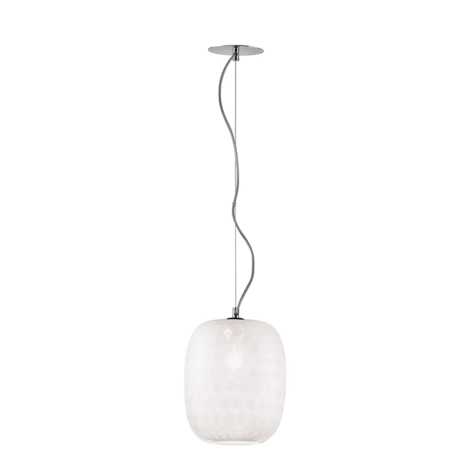 Venetian Glass and Chrome Metal Pendant Lamp Made in Italy - Calima Viadurini