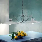 Linear Suspended Lamp 2 Lights Ceramic Handcrafted Embroidery Effect - Ravenna Viadurini