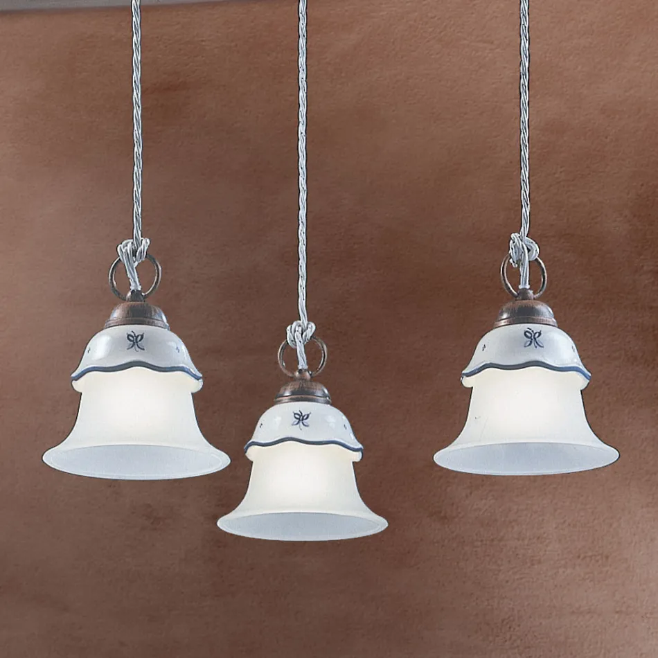 Round Hanging Lamp in Iron, Glass, Hand Painted Ceramic - Ferrara Viadurini