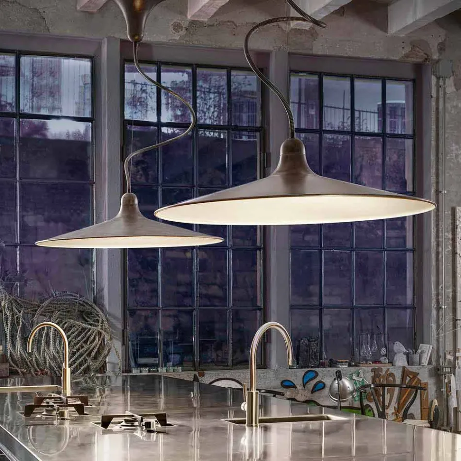 Vintage Suspended Lamp in Aluminum Made in Italy - Sassmaòr Viadurini