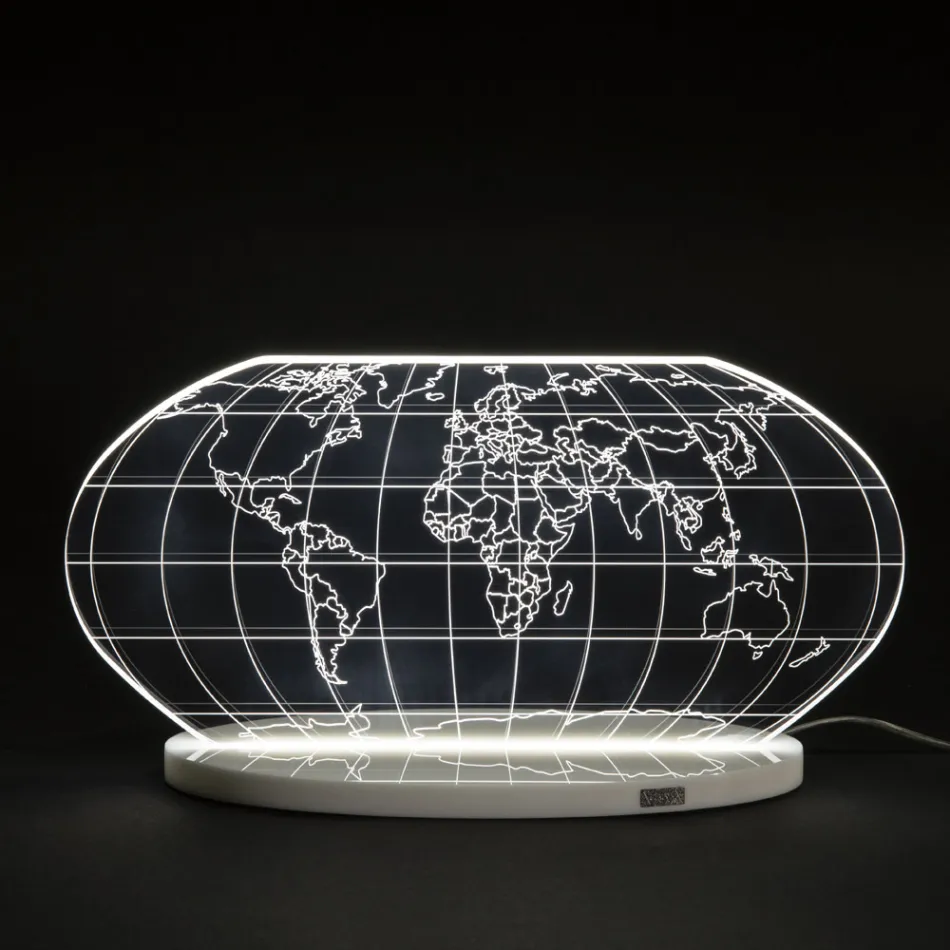 Planisphere Led Table Lamp in Laser Engraved Acrylic Crystal - Rihanna Viadurini
