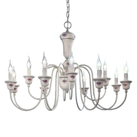 Chandelier 12 Lights Artisan Hand Painted Ceramic and Brass - Sanremo Viadurini