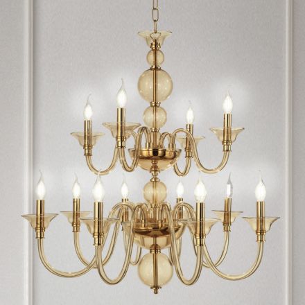 Classic Chandelier 12 Lights in Italian Handmade Glass and Metal - Memore Viadurini