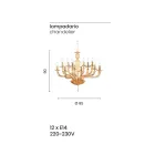 Classic 12 Lights Chandelier in Handmade Rigaton Glass and Gold Metal - Fievole Viadurini