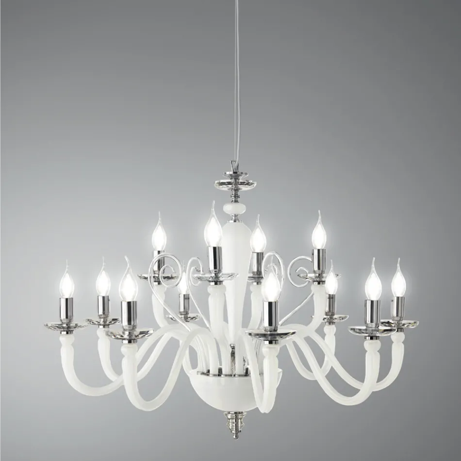Classic 12 Lights Chandelier in Handmade Glass and Crystal - Mariangela Viadurini