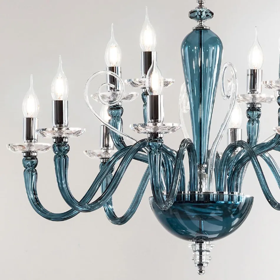 Classic 12 Lights Chandelier in Handmade Glass and Crystal - Mariangela Viadurini
