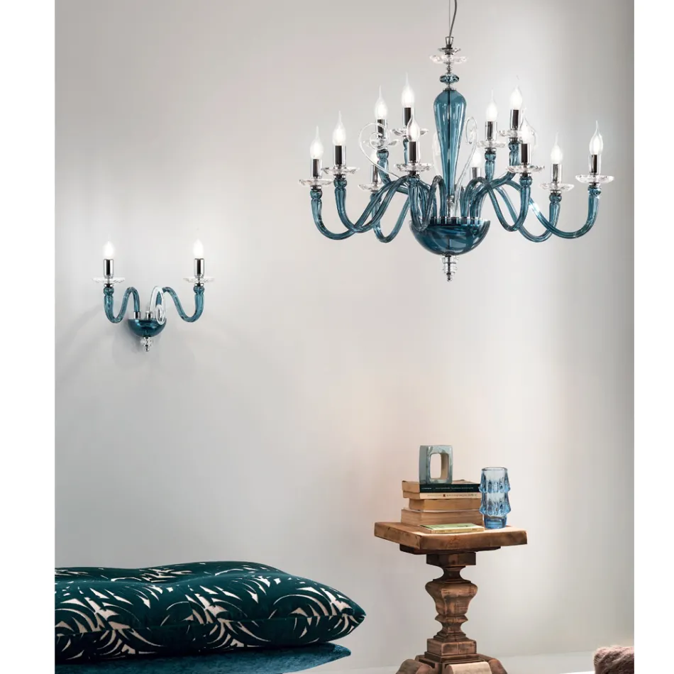 Classic 12 Lights Chandelier in Handmade Glass and Crystal - Mariangela Viadurini