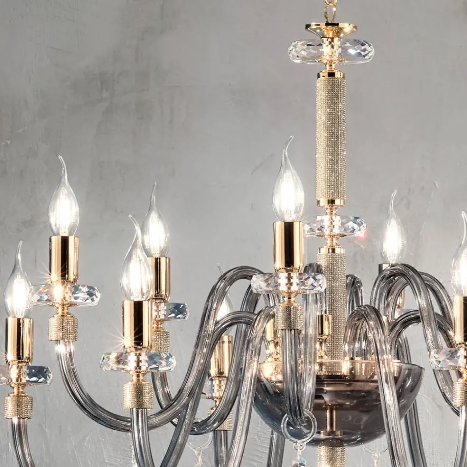 Classic Chandelier 12 Lights in Italian Hand Made Glass - Similo Viadurini