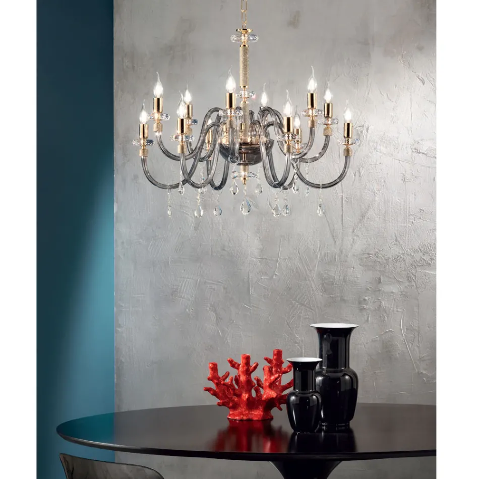 Classic Chandelier 12 Lights in Italian Hand Made Glass - Similo Viadurini