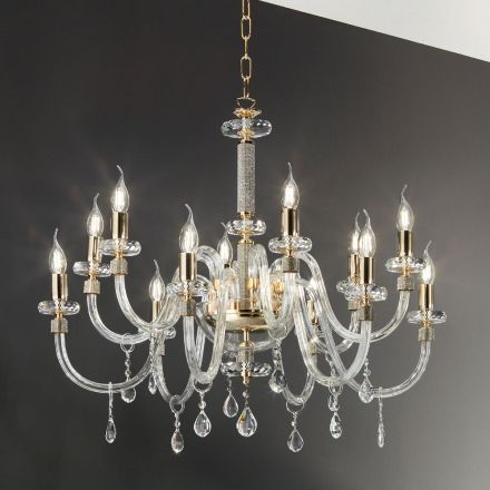 Classic Chandelier 12 Lights in Italian Hand Made Glass - Similo Viadurini