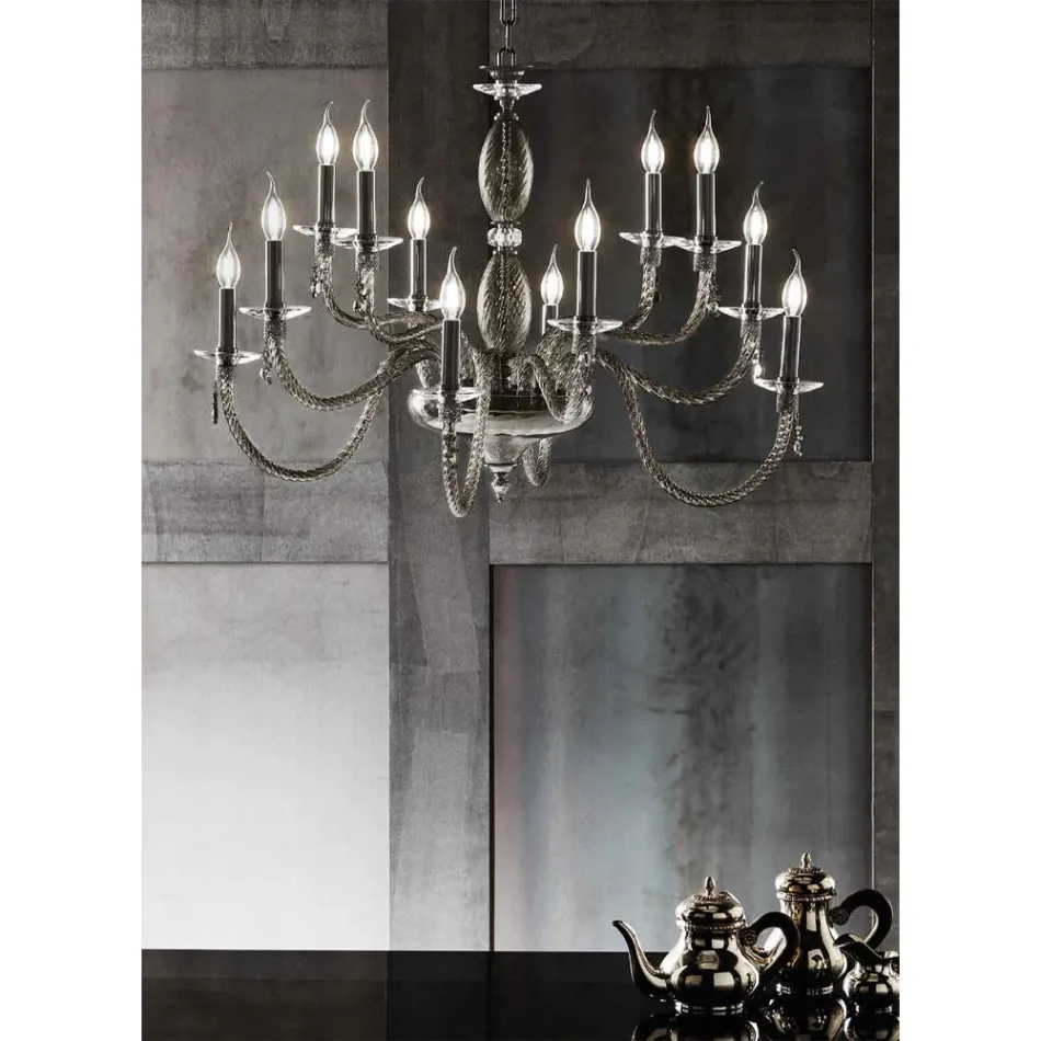 Classic 12 Lights Chandelier in Blown Glass and Hand Details - Phaedra Viadurini