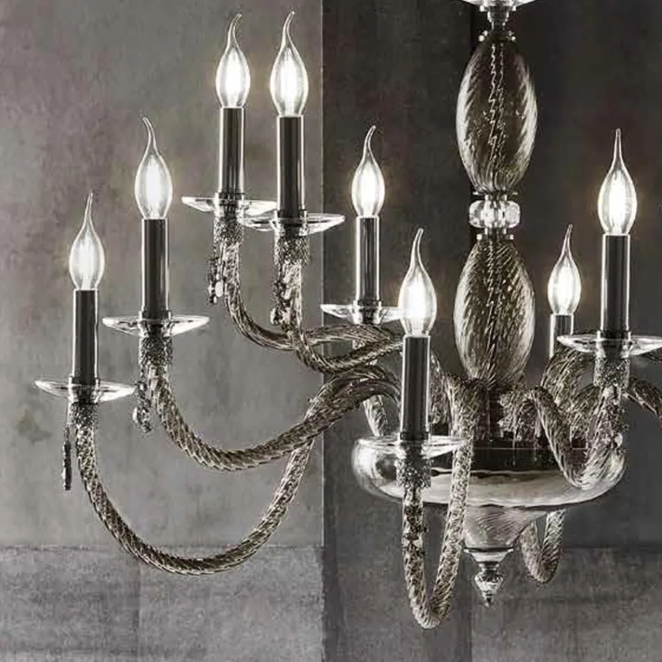 Classic 12 Lights Chandelier in Blown Glass and Hand Details - Phaedra Viadurini