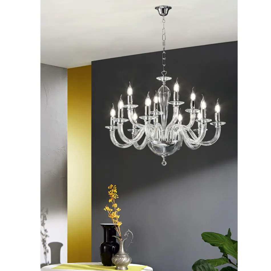 Classic Chandelier 12 Lights in Italian Handmade Transparent Glass - Rapallo Viadurini