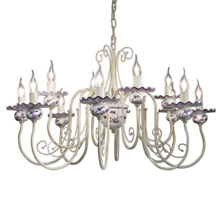 12 Lights Chandelier in Ceramic Hand Decor and Antique Brass - Sanremo Viadurini