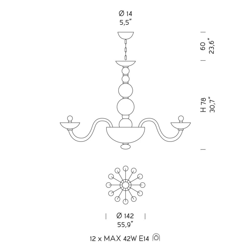 12 Lights Chandelier in Venice Glass and Metal Made in Italy - Foscarino Viadurini