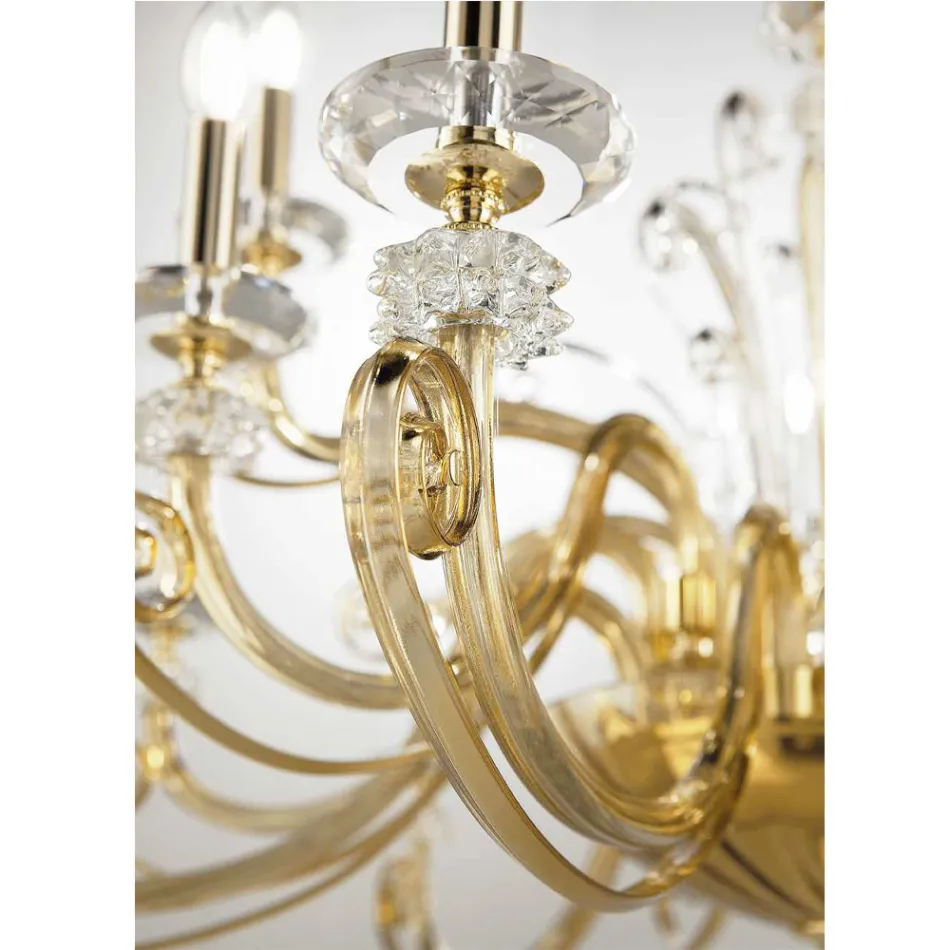 12 Lights Chandelier in Blown Glass and Classic Luxury Crystal - Cassea Viadurini