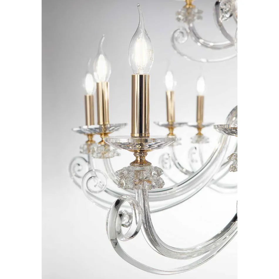 12 Lights Chandelier in Blown Glass and Classic Luxury Crystal - Cassea Viadurini