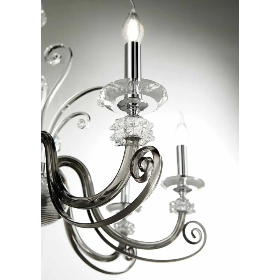 12 Lights Chandelier in Blown Glass and Classic Luxury Crystal - Cassea Viadurini