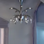 15 Lights Chandelier in Venetian Glass and Chrome Metal Made in Italy - Jason Viadurini