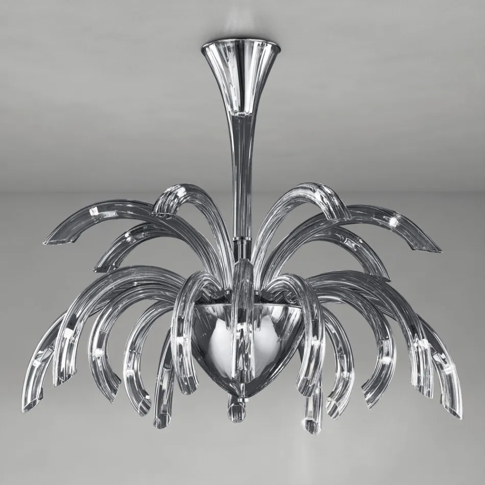 15 Lights Chandelier in Venetian Glass and Chrome Metal Made in Italy - Jason Viadurini