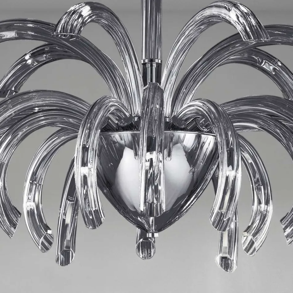 15 Lights Chandelier in Venetian Glass and Chrome Metal Made in Italy - Jason Viadurini