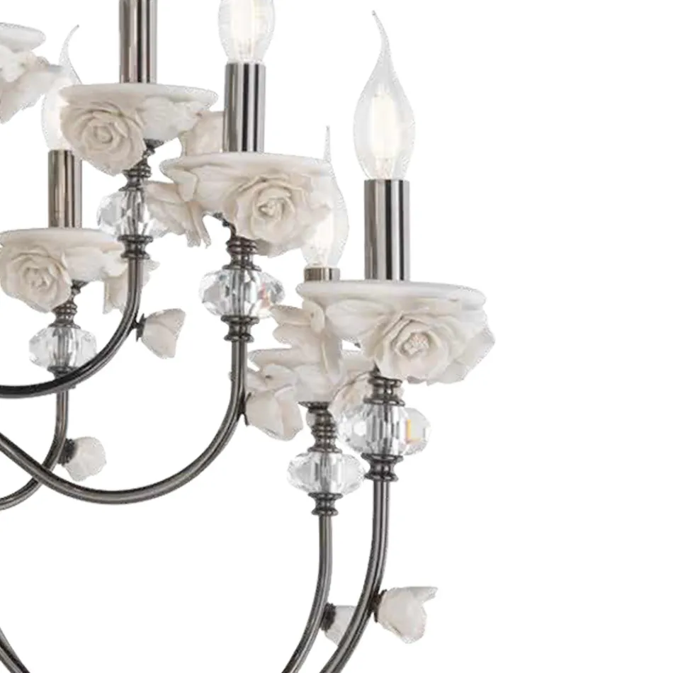 Classic 18 Lights Chandelier in Porcelain and Luxury Blown Glass - Eteria Viadurini