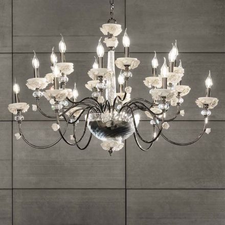 Classic 18 Lights Chandelier in Porcelain and Luxury Blown Glass - Eteria Viadurini