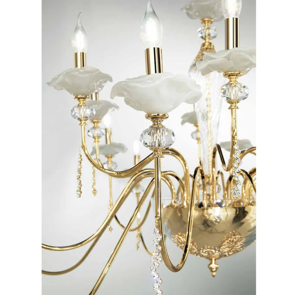 Classic 18 Lights Chandelier in Glass, Crystal and Luxury Metal - Flanders Viadurini