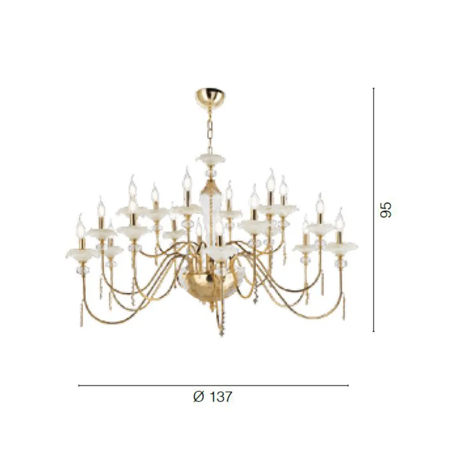 Classic 18 Lights Chandelier in Glass, Crystal and Luxury Metal - Flanders Viadurini