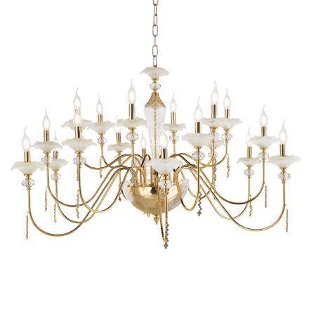 Classic 18 Lights Chandelier in Glass, Crystal and Luxury Metal - Flanders Viadurini