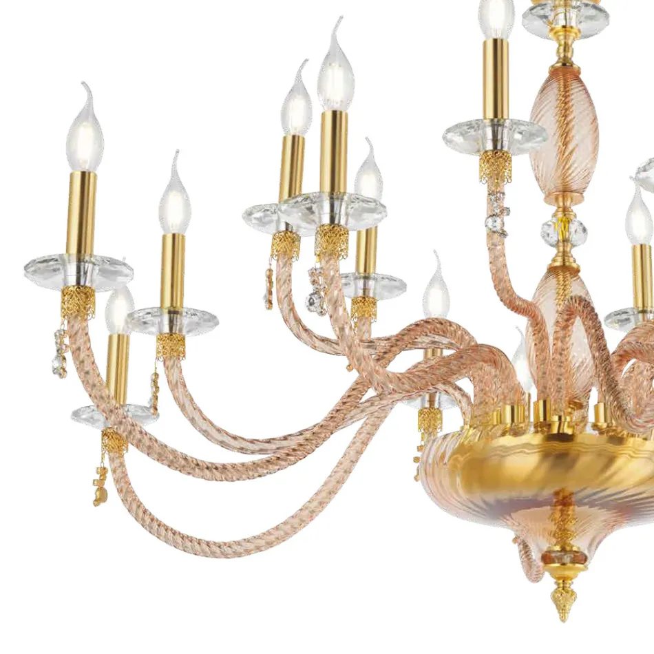 Classic 18 Lights Chandelier in Blown Glass and Hand Details - Phaedra Viadurini