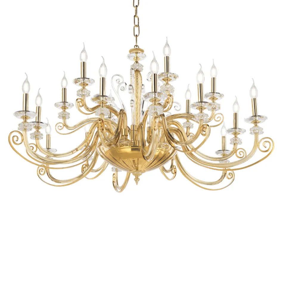 18 Lights Chandelier in Blown Glass and Classic Luxury Crystal - Cassea Viadurini